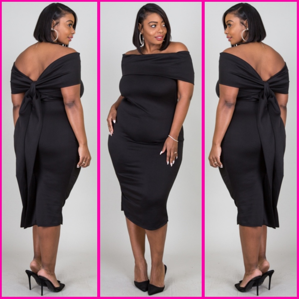 1x-3X PLUS SIZE OFF SHOULDER FOLD OVER BOW DRESS - Picture 2 of 6